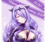  1girl black_armor breasts camilla_(fire_emblem_if) closed_eyes fire_emblem fire_emblem_heroes fire_emblem_if hair_over_one_eye hiyori_(rindou66) large_breasts long_hair nintendo purple_hair solo tiara very_long_hair wavy_hair 