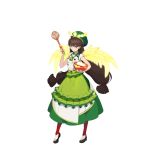  1girl angel_rock:feel_girls_emotion black_footwear brown_hair frills frown full_body gloves green_hat green_neckwear green_skirt halo hat long_hair mixing_bowl official_art red_legwear shoes short_sleeves skirt standing twintails very_long_hair violet_eyes whisk white_gloves wings yellow_wings 