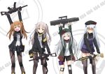  &gt;_&lt; 404 4girls :3 :d absurdres agung_syaeful_anwar arms_up assault_rifle bangs beret black_bow black_gloves black_hat black_jacket black_legwear black_neckwear black_shorts black_skirt blunt_bangs blush bow brown_eyes brown_hair closed_eyes closed_mouth commentary cross_hair_ornament dancing english_commentary eyebrows_visible_through_hair facial_mark feet_out_of_frame fingerless_gloves g11 g11_(girls_frontline) girls_frontline gloves green_eyes green_hat green_jacket grey_hair gun h&amp;k_ump hair_between_eyes hair_bow hair_ornament half-closed_eyes hat heckler_&amp;_koch highres hk416 hk416_(girls_frontline) holding holding_gun holding_weapon http_status_code jacket knee_pads legs_apart light_blue_hair long_hair long_sleeves looking_at_viewer miniskirt multiple_girls neck_ribbon one_side_up open_clothes open_jacket open_mouth pantyhose parody parted_lips peaked_cap pleated_skirt ribbon rifle scar scar_across_eye shaded_face shirt short_shorts shorts sidelocks silver_hair single_thighhigh skirt sleeves_past_wrists smile standing submachine_gun thigh-highs tomorrow_(konosuba) twintails ump45_(girls_frontline) ump9_(girls_frontline) unamused v-shaped_eyebrows weapon white_gloves white_shirt zettai_ryouiki 