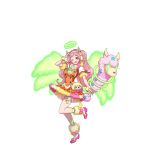  1girl ;d angel_rock:feel_girls_emotion animal_ears bow green_wings hairband halo headset llama long_hair official_art one_eye_closed open_mouth pink_bow pink_footwear pink_hair pose red_skirt short_sleeves skirt smile solo standing standing_on_one_leg stuffed_animal stuffed_toy thigh_strap transparent_background very_long_hair watanabe_(angel_rock) wings 