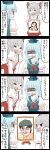  4koma black_border blue_hair border comic fujiwara_no_mokou fukuwarai grey_hair highres jetto_komusou kamishirasawa_keine kannushi open_mouth short_hair speech_bubble touhou translation_request 