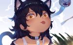  animal_ears black_hair cat_ears collar commentary_request graphite_(medium) highres original short_hair sparrow_(xici9527) tongue tongue_out traditional_media yellow_eyes 