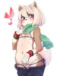  1girl animal_ears animal_nose bikini blush furry gloves highres looking_at_viewer micro_bikini midriff navel original pants_down scarf side-tie_bottom solo swimsuit tail thick_eyebrows violet_eyes yuuki_(yuyuki000) 