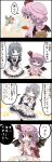  4koma black_border border breasts comic flower hat highres izayoi_sakuya jetto_komusou open_mouth remilia_scarlet short_hair speech_bubble touhou translation_request 