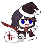  2018 :d absurdres black_hair blank_eyes blue_eyes christmas hat highres kill_la_kill life_fiber matoi_ryuuko meme multicolored_hair open_mouth owljade padoru parody redhead santa_hat scissor_blade senketsu short_hair signature smile streaked_hair two-tone_hair 