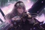  1girl armor breasts brooch cape cleavage female_my_unit_(fire_emblem_if) fire_emblem fire_emblem_if gauntlets jewelry large_breasts leonmandala long_hair my_unit_(fire_emblem_if) nintendo pauldrons pointy_ears red_eyes solo sw white_hair 