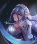  1girl aqua_(fire_emblem_if) blue_eyes blue_hair dress elbow_gloves fire_emblem fire_emblem_if gloves headdress leonmandala long_hair looking_at_viewer nintendo solo water 