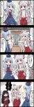  4koma black_border border breasts comic fujiwara_no_mokou hat highres houraisan_kaguya jetto_komusou kamishirasawa_keine multiple_girls open_mouth short_hair speech_bubble touhou translation_request 