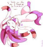  alternate_color artist_name bow closed_eyes commentary creatures_(company) emoticon english game_freak gen_6_pokemon heart highres lying nintendo no_humans on_back paws pokemon pokemon_(creature) purpleninfy ribbon simple_background stretch sylveon white_background 
