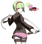  1girl choker color_guide from_behind green_eyes green_hair hairband headphones highres phonon_(under_night_in-birth) short_hair solo tb_(spr1110) under_night_in-birth under_night_in-birth_exe:late[st] whip 