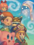 1other 2boys 3girls adeleine bellhenge beret blonde_hair blue_eyes blush brown_hair clouds commentary english_commentary fairy_wings hair_ribbon hal_laboratory_inc. hat hoshi_no_kirby hoshi_no_kirby_64 hoshi_no_kirby_wii hyness kirby kirby&#039;s_return_to_dream_land kirby:_star_allies kirby_(series) kirby_64 long_hair magolor multiple_girls nintendo open_mouth pink_hair red_ribbon ribbon ribbon_(kirby) short_hair smile sparkle tears violet_eyes wings yellow_eyes zan_partizanne