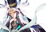  1boy chin_rest chinese_clothes eyeshadow fate/grand_order fate_(series) hat long_hair makeup male_focus multicolored_hair qin_shi_huang_(fate/grand_order) solo sunahara_(toki0707) two-tone_hair 