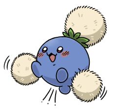  :3 blush commentary english_commentary full_body highres jumpluff motion_lines no_humans open_mouth pokemon pokemon_(creature) pokemon_focus pr_quote red_eyes solo white_background 