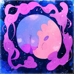  alternate_color animal_focus blue_background blush blush_stickers closed_eyes commentary_request curled_up gas highres loki_(regulus_1111) musharna no_humans pokemon pokemon_(creature) pokemon_focus shiny_pokemon solo 