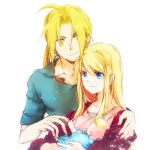  ahoge baby blonde_hair blue_eyes edward_elric fullmetal_alchemist husband_and_wife if_they_mated parent_and_child ponytail tsukuda0310 winry_rockbell yellow_eyes 