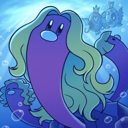  =_= air_bubble alolan_dugtrio alolan_dugtrio_(cosplay) animal_focus blonde_hair bubble closed_eyes cosplay feebas fish half-closed_eyes heart heart-shaped_eyes highres lips long_hair magikarp medium_hair nintooner no_humans open_mouth pokemon pokemon_(creature) pokemon_focus rock short_hair underwater wugtrio 