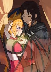  1boy 1girl absurdres animal_ears black_hair blood blood_on_face blush braid breasts cat_ears cat_girl choker closed_eyes collar collar_tug commission commissioner_upload dragon_wings extra_ears facepaint facial_mark fang fire_emblem fire_emblem:_path_of_radiance fire_emblem:_radiant_dawn forehead_mark hand_in_another&#039;s_clothes healing highres hood hood_down iffyru injury long_sleeves lyre_(fire_emblem) medium_breasts night night_sky orange_hair orange_tail pink_collar rainbow_ribbon scratches sky soren_(fire_emblem) standing tent violet_eyes whisker_markings wings 