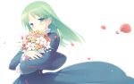  cuffs garden_(galge) gayarou green_eyes green_hair highres petals wallpaper white 