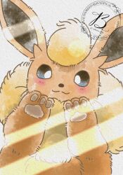  :3 animal_focus baya_(sakura_mint) blush closed_mouth flareon fluffy highres looking_at_viewer neck_fur no_humans orange_fur pokemon pokemon_(creature) pokemon_focus simple_background smile solo yellow_fur 