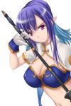  big_wednesday blue_hair breasts bustier cleavage gloves judith large_breasts midriff pointy_ears purple_eyes shiny shiny_skin tales_of_(series) tales_of_vesperia violet_eyes white_gloves 