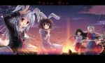  animal_ears bad_id black_hair blazer braid brown_hair bunny_ears business_suit everyone finger_to_mouth fujiwara_no_mokou holding_hands houraisan_kaguya inaba_tewi ken2325_(artist) lens_flare letterboxed looking_at_viewer multiple_girls necktie pointing rabbit_ears red_eyes reisen_udongein_inaba ribbon salute silhouette silver_hair smile sousouman sunlight sunset touhou wallpaper yagokoro_eirin 