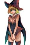  cape dress face green_eyes hat lowres original pisuke short_dress short_hair thigh-highs thighhighs witch witch_hat 