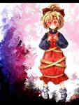  bow hair_bow kurodani_yamame red_eyes ribbon ribbons short_hair solo touhou ukyo_rst 