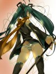  ass detached_sleeves green_hair hatsune_miku long_hair nail_polish panties scarf striped striped_panties thigh-highs thighhighs twintails underwear vocaloid 