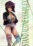  boots breasts cleavage crossed_arms fingerless_gloves ghost_in_the_shell ghost_in_the_shell_stand_alone_complex gloves jacket kusanagi_motoko pisuke purple_hair short_hair solo thigh-highs thigh_boots thighhighs 