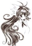  1girl blush bust gomamiso_sti long_hair miwajou monochrome original simple_background solo white_background 
