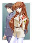  blue_eyes ikari_shinji neon_genesis_evangelion pantyhose red_hair redhead souryuu_asuka_langley suzuno_kouya uniform 