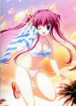  blue_eyes long_hair lyrical_lyric mikeou pink_hair sandals sunset swimsuit towel twintails 