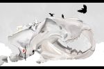  barefoot bird bone bones crow inubashiri_momiji letterboxed pale_color skull sleeping touhou white y-3 