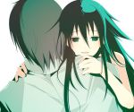  green_eyes green_hair hug long_hair sakisaka_fuminori saya saya_no_uta 