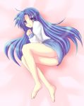  barefoot blue_eyes blue_hair long_hair mizuno_yun panties pantyshot school_uniform suzumiya_haruhi_no_yuuutsu underwear 