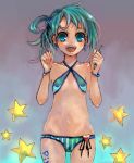  bikini_top blue_eyes earrings face flat_chest hair_ornament hairclip happy jewelry pen pisuke pixiv pixiv-tan side_ponytail smile star stars teeth 