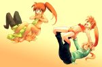  &gt;_&lt; barefoot bra feet kouno_hikaru lingerie mahou_shoujo_lyrical_nanoha panties ponytail side_ponytail surfboard_(wrestling) takamachi_nanoha underwear wrestling yuuno_scrya 