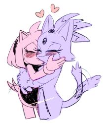  2girls ^_^ amy_rose animal_ears arms_around_waist blaze_the_cat blush cat_ears cat_girl cat_tail closed_eyes couple dress furry furry_female furry_with_furry gloves hairband heart hedgehog_girl hug interspecies multiple_girls pam3le ponytail short_hair short_tail simple_background sketch sonic_(series) tail tail_wagging white_background yuri 