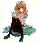  alice alice_(wonderland) alice_in_wonderland apron blonde_hair blue_eyes bow breasts bunny cleavage dress face frills hair_bow legs mary_janes maryjanes panties panties_under_pantyhose pantyhose pantyshot pisuke plush rabbit shoes short_hair stuffed_animal stuffed_toy underwear white_rabbit 