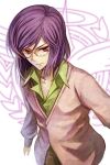  cardigan glasses gundam gundam_00 osamu_(jagabata) purple_hair red_eyes tieria_erde 