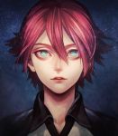  1boy absurdres blue_eyes character_request collared_shirt commentary_request hair_between_eyes highres inazuma_eleven_(series) looking_at_viewer male_focus murasaki_(fioletovyy) parted_lips portrait red_lips redhead shirt solo sparkling_eyes wing_collar 