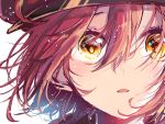  1girl ae-3803 blush close-up face hat hataraku_saibou looking_at_viewer naoton red_blood_cell_(hataraku_saibou) redhead short_hair solo yellow_eyes 