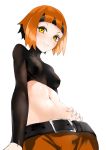  black_shirt crop_top long_sleeves midriff natane_(pokemon) navel orange_hair pokemon short_hair stomach turtleneck 