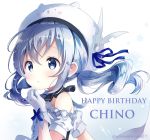  1girl absurdres blue_eyes blue_hair blue_ribbon character_name commentary_request detached_sleeves drill_hair gloves gochuumon_wa_usagi_desu_ka? happy_birthday hat hat_ribbon highres kafuu_chino neki_(wakiko) puffy_detached_sleeves puffy_sleeves ribbon simple_background solo twintails twitter_username upper_body white_background white_gloves 