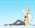  1girl aki_yamane bare_shoulders blonde_hair blue_eyes breasts commentary_request creatures_(company) dress game_freak gen_5_pokemon gym_leader headphones kamitsure_(pokemon) nintendo pantyhose pokemon pokemon_(game) pokemon_bw short_hair solo 