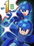  2boys aiming android arm_cannon blue_eyes blue_helmet clenched_hand clenched_teeth commentary_request dual_persona helmet male_focus multiple_boys nintendo official_art open_mouth rockman rockman_(character) rockman_(classic) rockman_11 super_smash_bros. super_smash_bros._ultimate teeth weapon 