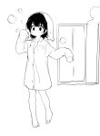  1girl absurdres blush bottomless breasts bural_chingu cleavage dress_shirt full_body highres luke_(dydansgur) monochrome naked_shirt original seong_mi-na_(bural_chingu) shirt sketch sleeves_past_wrists solo towel towel_on_head 