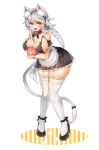  1girl alternate_costume animal_ear_fluff animal_ears bare_shoulders black_bra black_panties black_skirt bra breasts commentary detached_sleeves dog_ears enmaided failure_penguin fangs full_body garter_straps high_heels kantai_collection kemonomimi_mode knees_together_feet_apart large_breasts leaning_forward long_braid long_hair looking_at_viewer maid micro_bikini_top midriff open_mouth panties shiny shiny_skin silver_hair skindentation skirt stomach thigh-highs thighs under_boob underwear unryuu_(kantai_collection) very_long_hair white_legwear wide_hips yamaarashi 