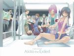  4boys 4girls absurdres artist_request bare_arms bare_legs bare_shoulders barefoot black_hair blue_hair breasts brown_hair cleavage code_geass:_boukoku_no_akito copyright_name ferilli_baltrow glasses green_eyes green_hair highres hyuuga_akito indoors joe_wise kate_novak kousaka_ayano labcoat lying midriff_peek multiple_boys multiple_girls naruse_yukiya official_art on_back pantyhose ponytail purple_hair sayama_ryou shirt short_hair shorts sitting sleeveless sleeveless_shirt sophie_randall thigh-highs uniform violet_eyes 