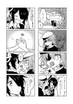  blush cape comic eyepatch flower greyscale hat headgear highres kaga3chi kantai_collection kiso_(kantai_collection) monochrome multiple_girls scenery school_uniform serafuku short_hair tenryuu_(kantai_collection) translation_request yuri 